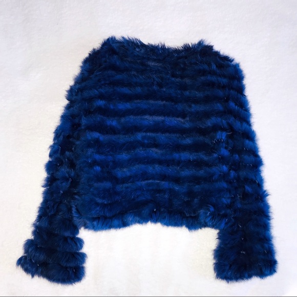 100% Rabbit Fur Blue Shrug Jacket - Picture 2 of 3
